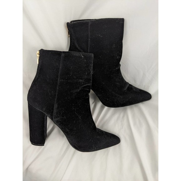 1X WORN! QIMMA BLACK VELVET BACK ZIP, CHUNKY HEELED BOOTS! HOT! SIZE 9 - Picture 10 of 10